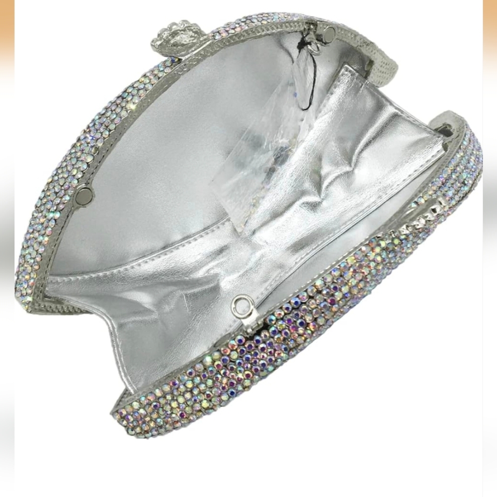 NEW Luxury Evil Eye Crystal Evening Clutch Bag Sparkling Rhinestone Hollow Metal - Picture 4 of 16